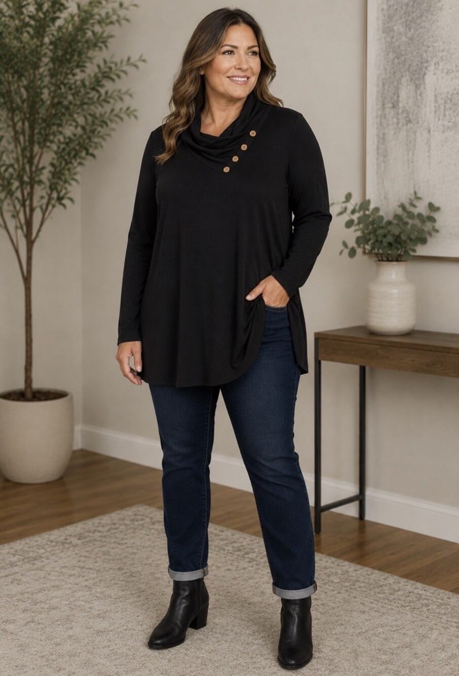 Larace Women’s Black Cotton Spandex Long Sleeve Tunic Top Cozy Chic Sz 5X